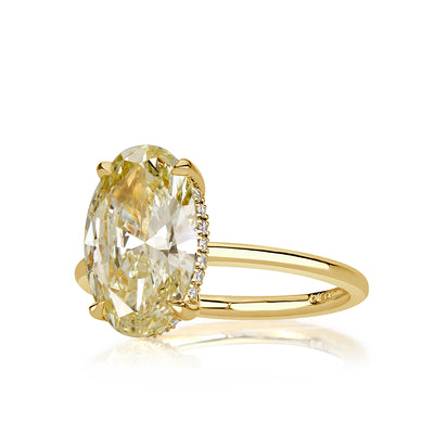 3.10ct Fancy Light Yellow Oval Cut Diamond Engagement Ring