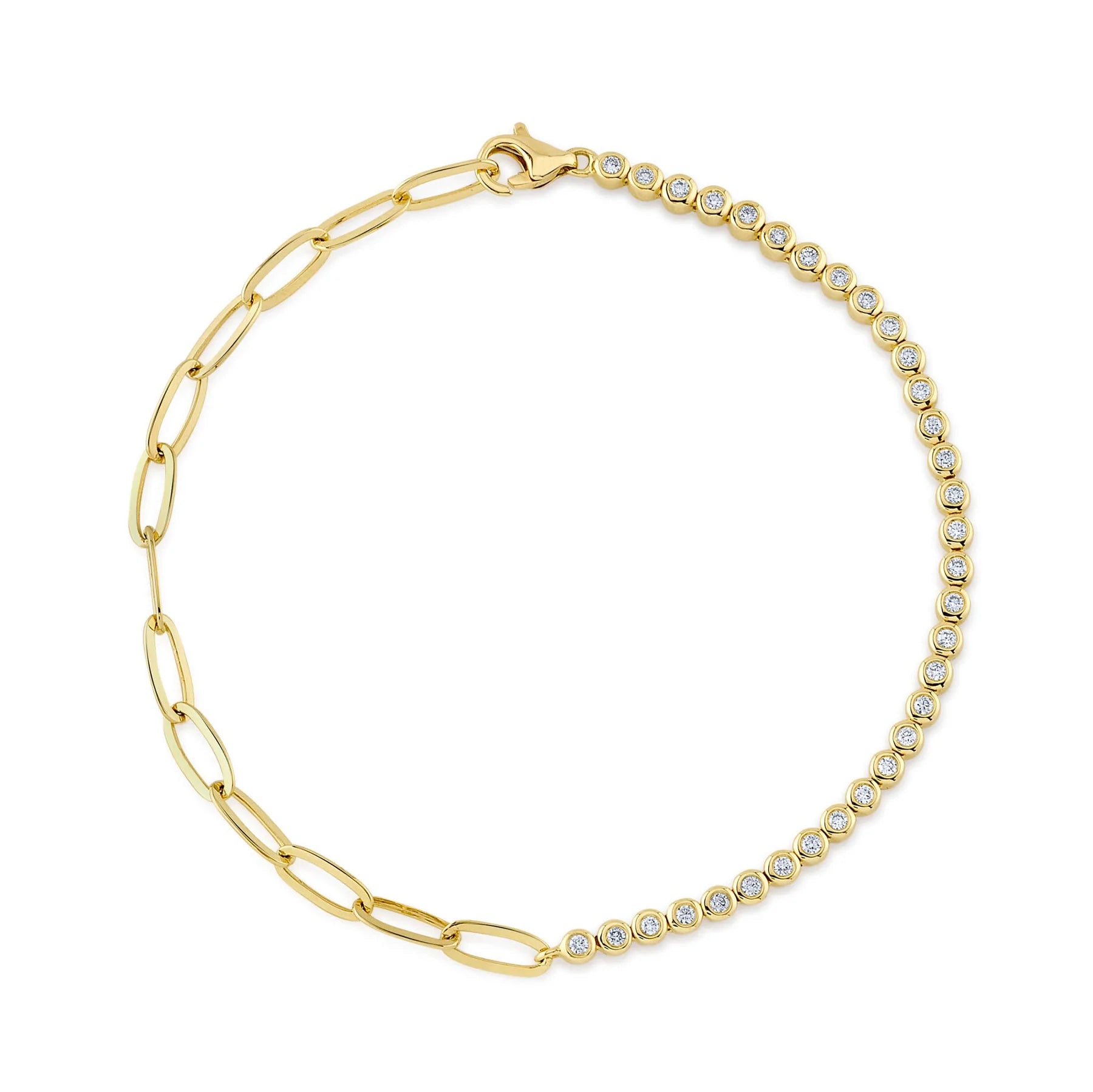 0.31ct Round Cut Diamond Bezel Paper Clip Chain Bracelet in 14k Yellow Gold