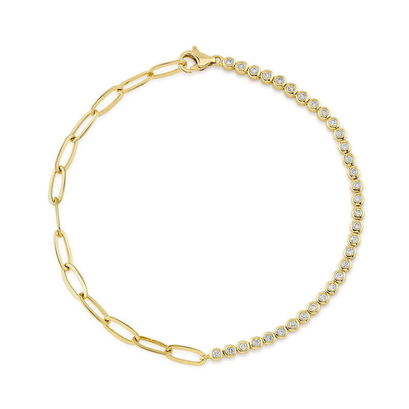 0.31ct Round Cut Diamond Bezel Paper Clip Chain Bracelet in 14k Yellow Gold