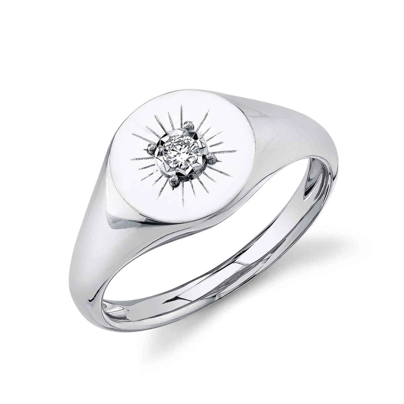 0.06ct Diamond Sun Ray Signet Ring in 14k White Gold