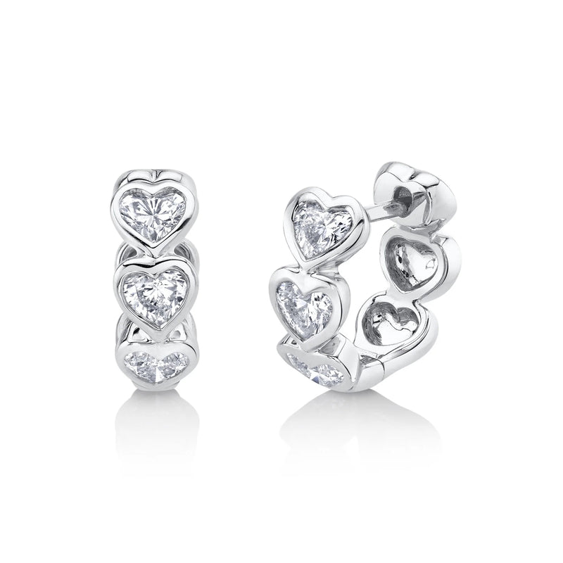 0.69ct Heart Shape Diamond Bezel Huggie Hoop Earrings in 14k White Gold