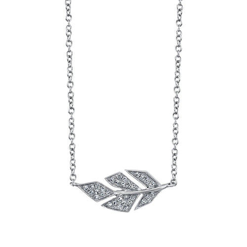 0.08ct Round Cut Diamond Leaf Necklace in 14k White Gold