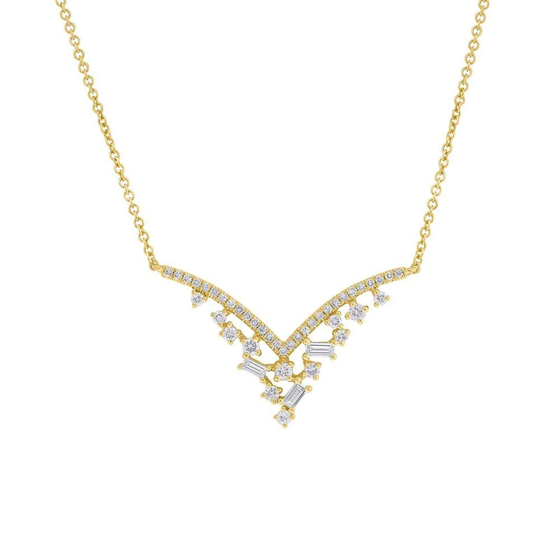 0.32ct Baguette and Round Cut Diamond necklace in 14k Yellow Gold