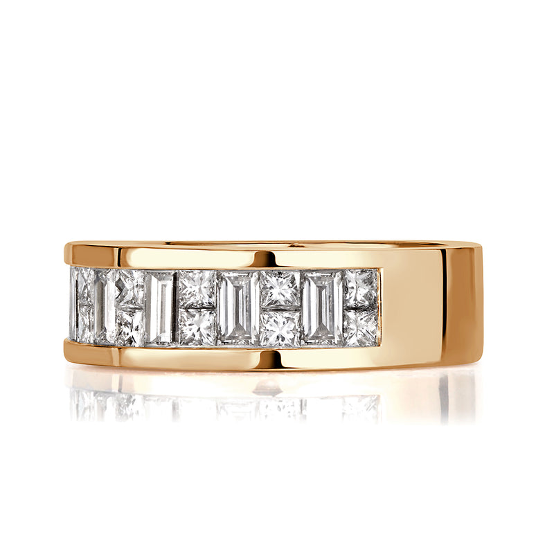 2.00ct Princess and Baguette Cut Diamond Men's Wedding Band in 18k Champagne Yellow Gold