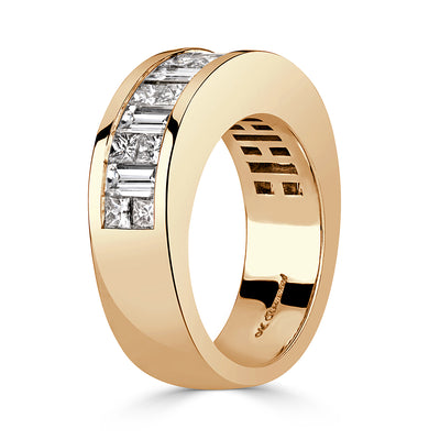 2.00ct Princess and Baguette Cut Diamond Men's Wedding Band in 18k Champagne Yellow Gold