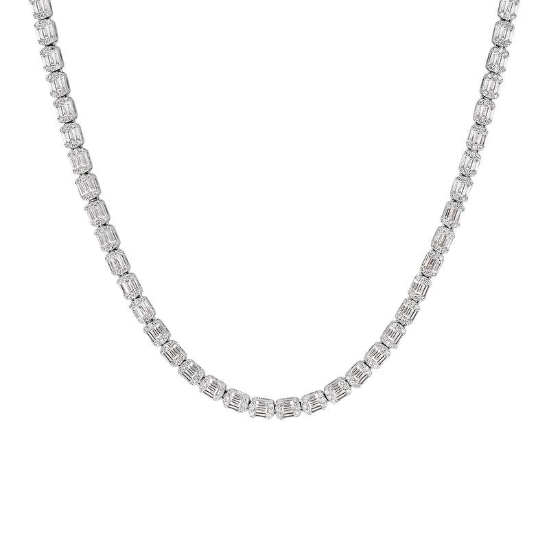 5.71ct Baguette and Round Cut Diamond Necklace in 18k White Gold