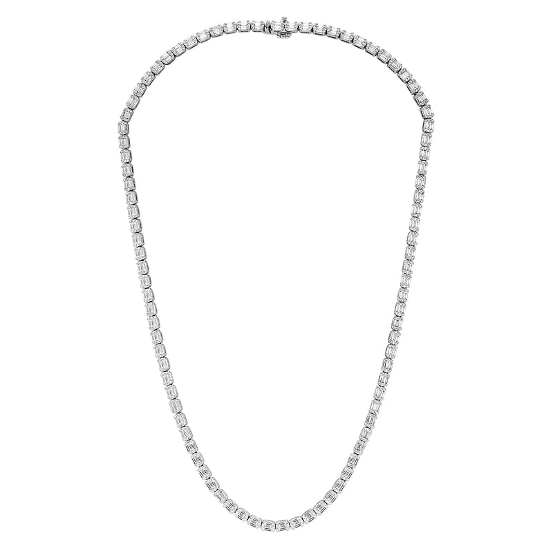 5.71ct Baguette and Round Cut Diamond Necklace in 18k White Gold