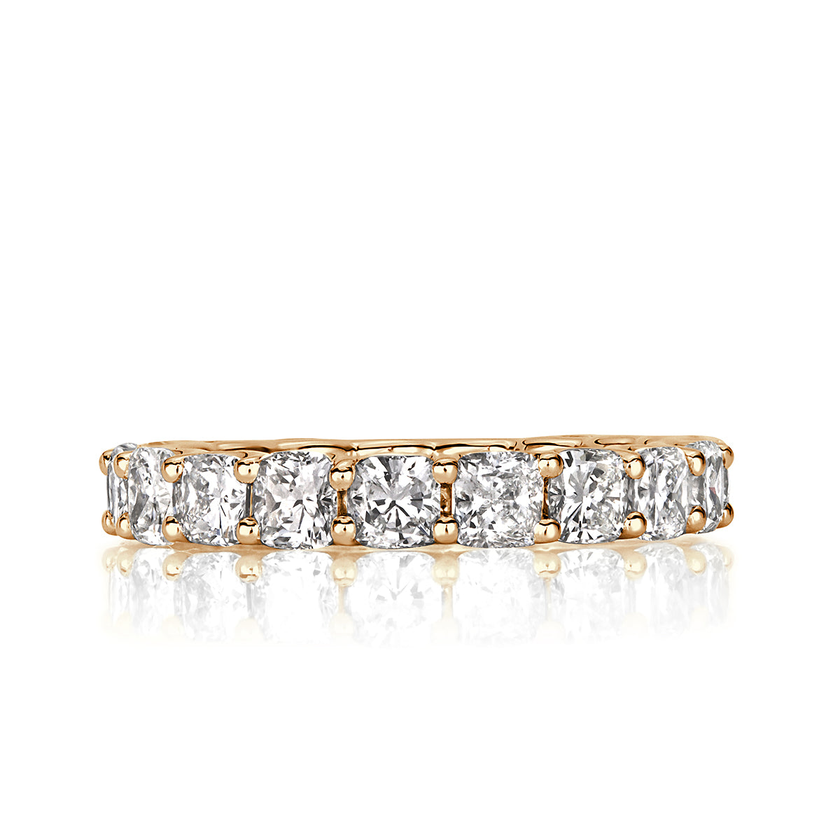 3.40ct Cushion Cut Diamond Eternity Band in 18k Champagne Yellow Gold