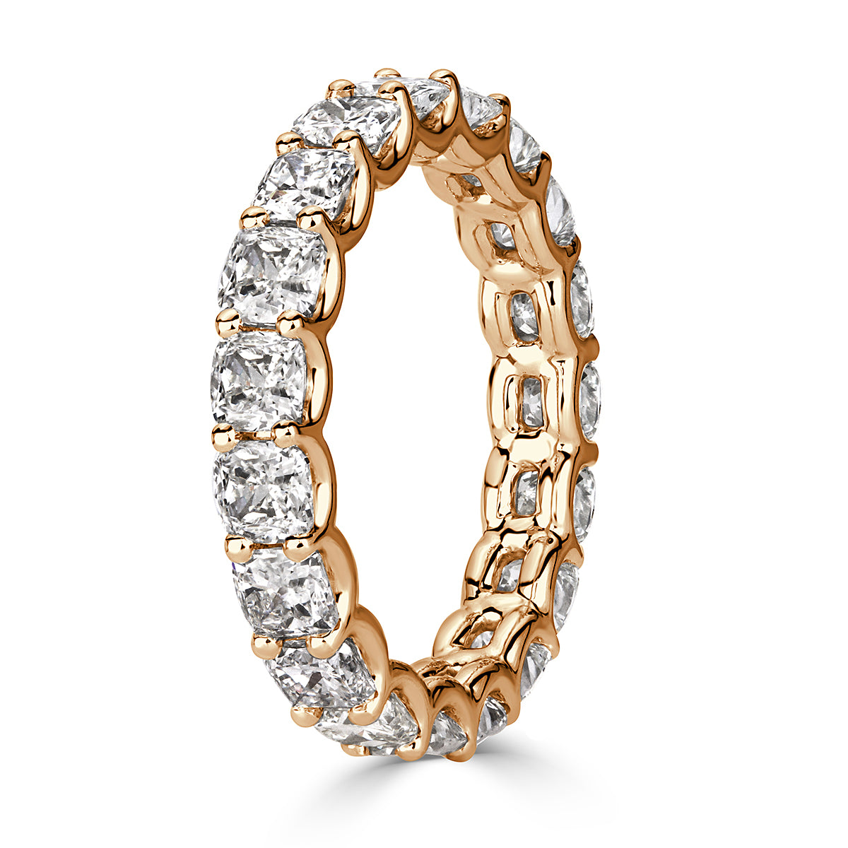 3.40ct Cushion Cut Diamond Eternity Band in 18k Champagne Yellow Gold