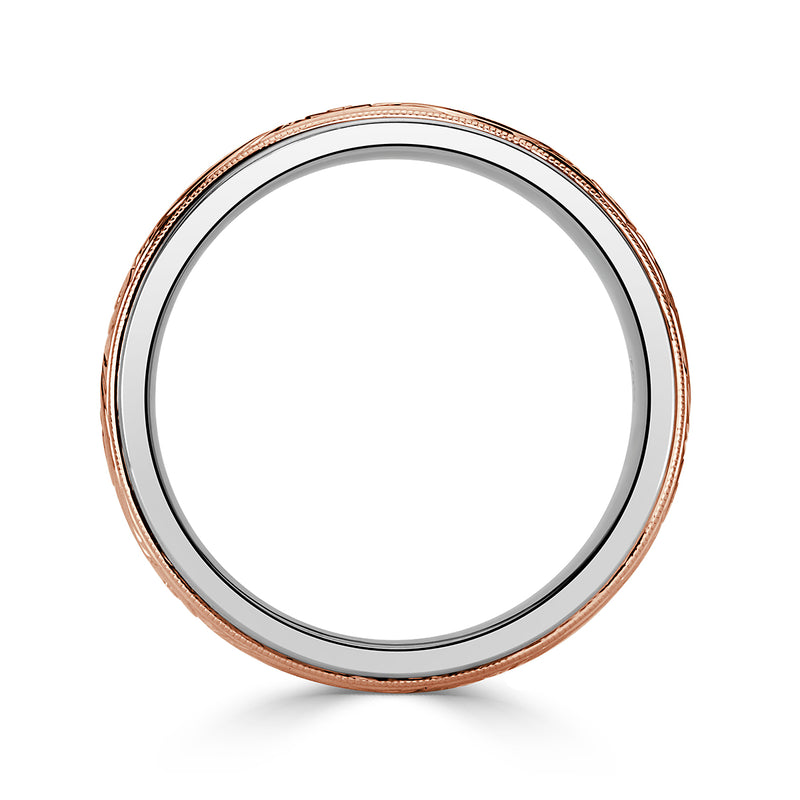 Men's Two-Tone Hand Engraved Wedding Band in 18k White and Rose Gold 7.0mm