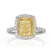 4.22ct Fancy Light Yellow Cushion Cut Diamond Engagement Ring