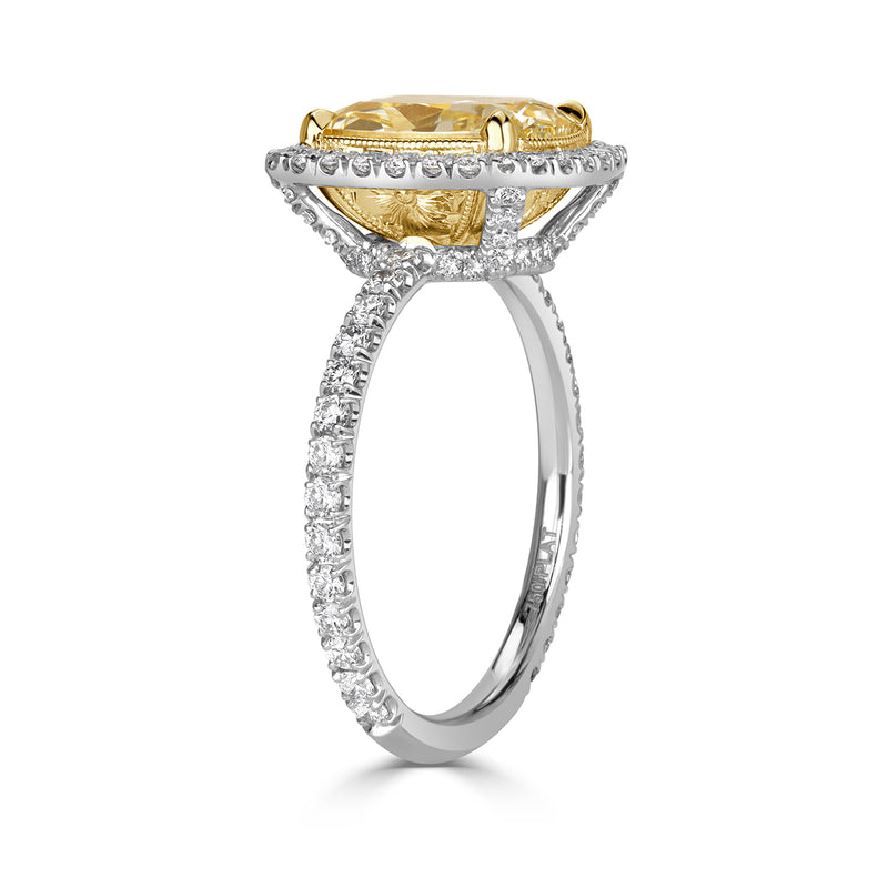 4.22ct Fancy Light Yellow Cushion Cut Diamond Engagement Ring