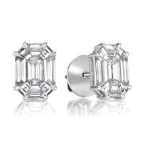 1.54ct Emerald Cut Mosaic Diamond Stud Earrings in 18K White Gold