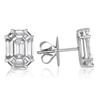 1.54ct Emerald Cut Mosaic Diamond Stud Earrings in 18K White Gold
