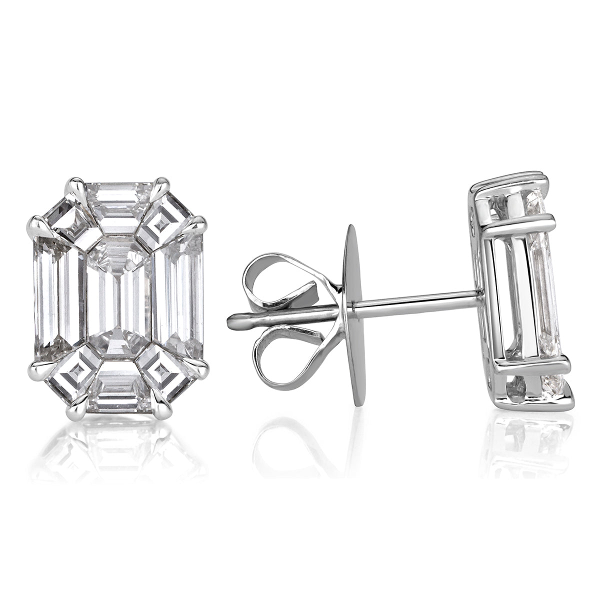 1.54ct Emerald Cut Mosaic Diamond Stud Earrings in 18K White Gold