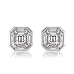 1.00ct Asscher Cut Mosaic Diamond Stud Earrings in 18K White Gold