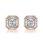 1.00ct Asscher Cut Mosaic Diamond Stud Earrings in 18K Rose Gold