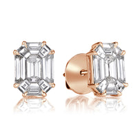1.54ct Emerald Cut Mosaic Diamond Stud Earrings in 18K Rose Gold