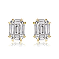1.30ct Emerald Cut Mosaic Diamond Stud Earrings in 18K Yellow Gold