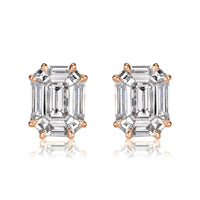 1.30ct Emerald Cut Mosaic Diamond Stud Earrings in 18K Rose Gold