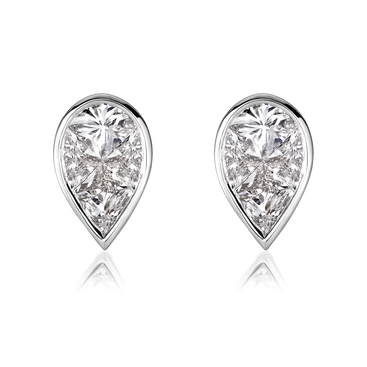 0.86ct Pear Shaped Diamond Mosaic Stud Earrings in 18K White Gold