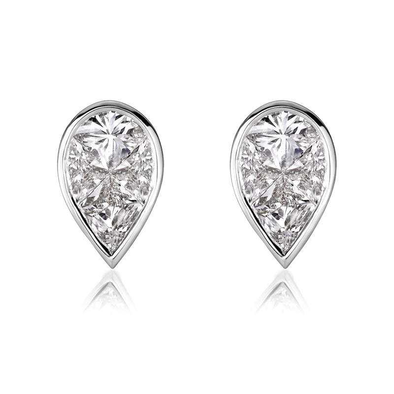 0.86ct Pear Shaped Diamond Mosaic Stud Earrings in 18K White Gold