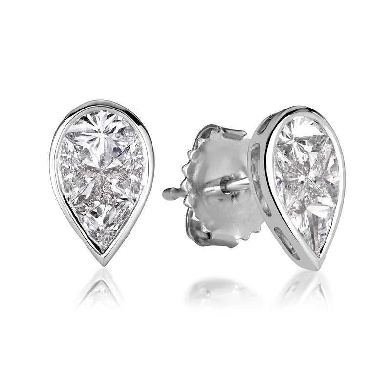 0.86ct Pear Shaped Diamond Mosaic Stud Earrings in 18K White Gold