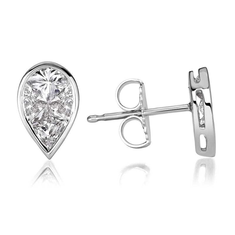 0.86ct Pear Shaped Diamond Mosaic Stud Earrings in 18K White Gold