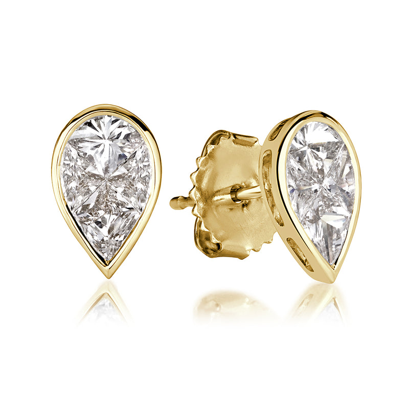 0.86ct Pear Shaped Diamond Mosaic Stud Earrings in 18K Yellow Gold