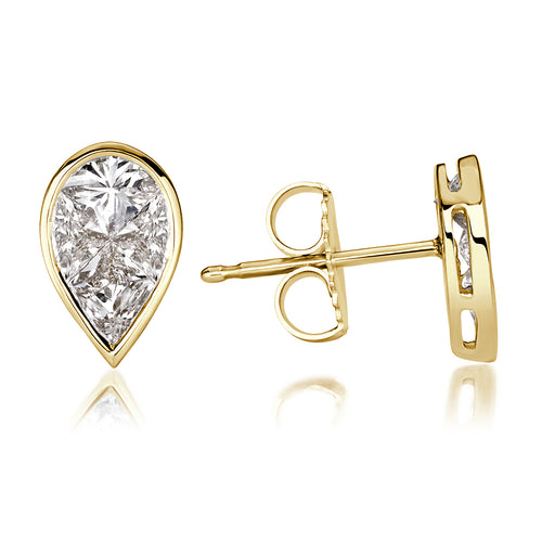 0.86ct Pear Shaped Diamond Mosaic Earrings in 18K Yellow Gold