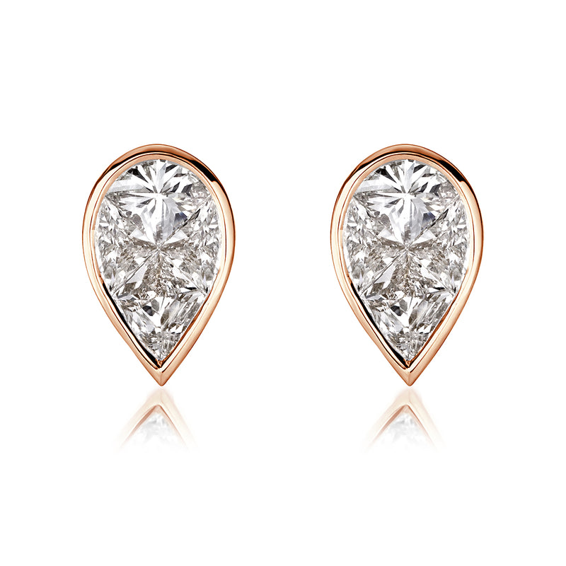 0.86ct Pear Shaped Diamond Mosaic Stud Earrings in 18K Rose Gold
