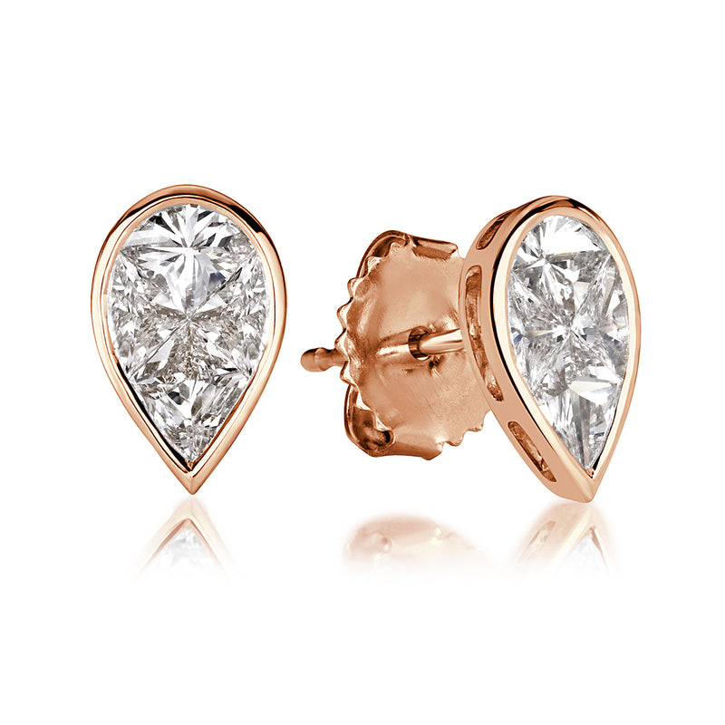 0.86ct Pear Shaped Diamond Mosaic Stud Earrings in 18K Rose Gold