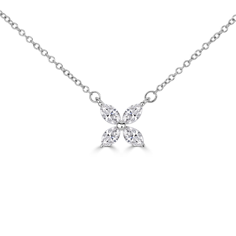 0.23ct Marquise Cut Diamond Floral Necklace in 18K White Gold