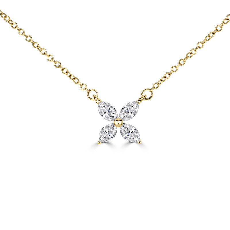 0.23ct Marquise Cut Diamond Floral Necklace in 18K Yellow Gold