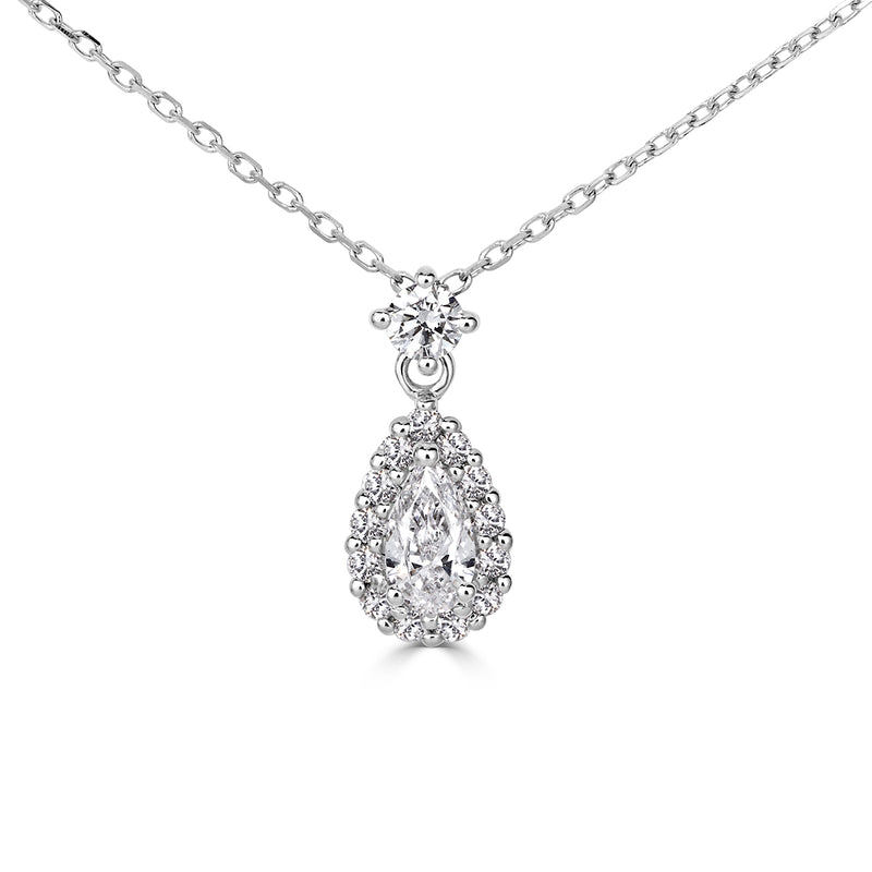 0.44ct Pear Shaped and Round Brilliant Cut Diamond Pendant in 18K White Gold
