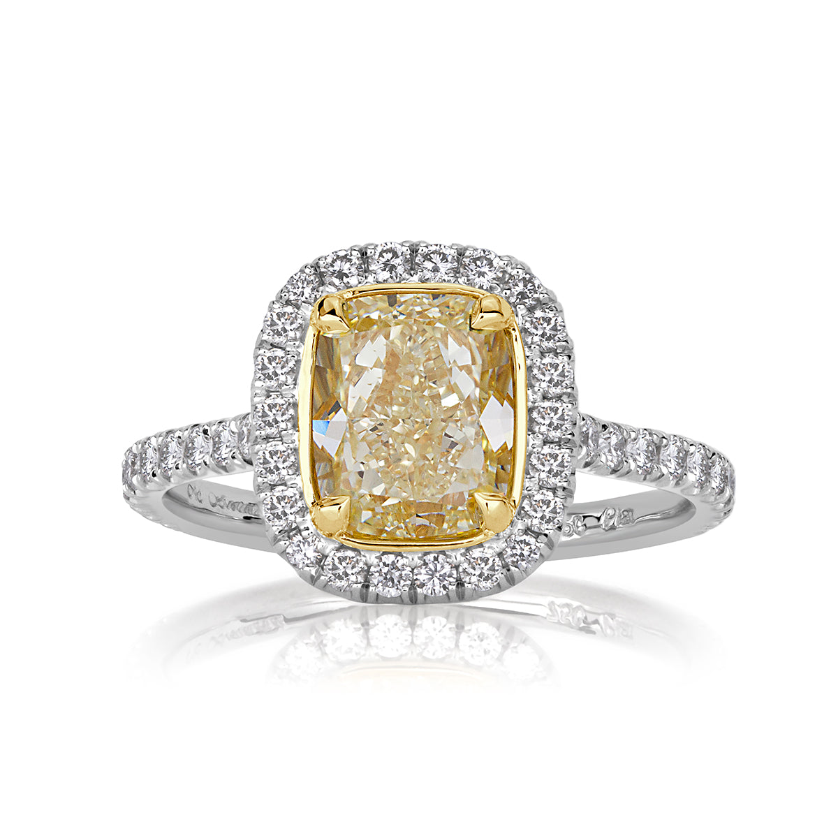 2.58ct Fancy Light Yellow Cushion Cut Diamond Engagement Ring