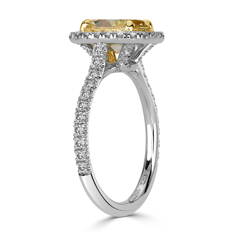 2.58ct Fancy Light Yellow Cushion Cut Diamond Engagement Ring