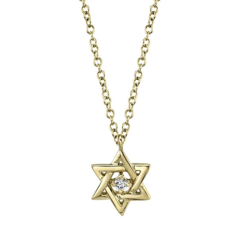 0.03 Round Cut Diamond Star of David Necklace in 14K Yellow Gold