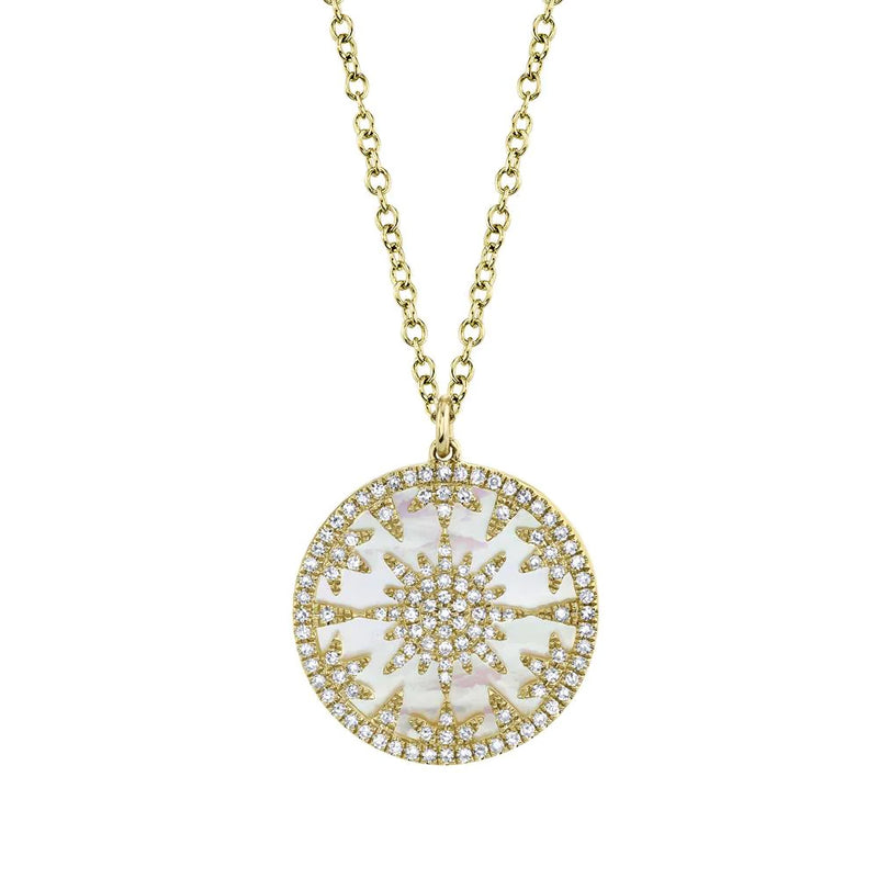 0.32ct Round Cut Diamond and Mother of Pearl Pendant in 14K Yellow Gold