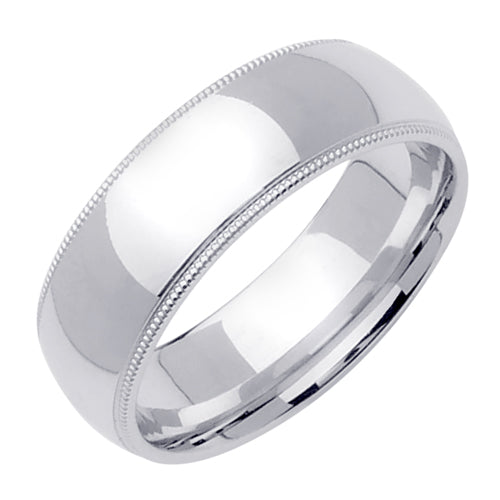 Men's Handmade Milgrain Wedding Band in 18k White Gold 7.0mm