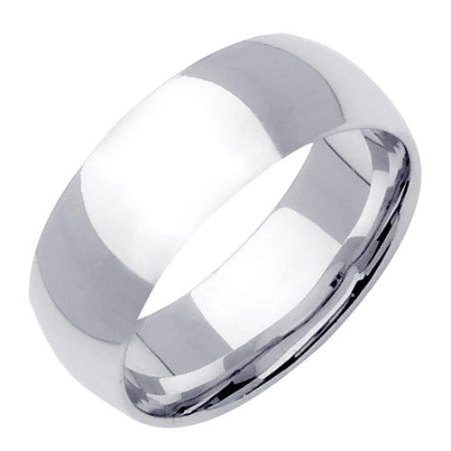 Men's Handmade Plain Wedding Band in 14k White Gold 8.0mm